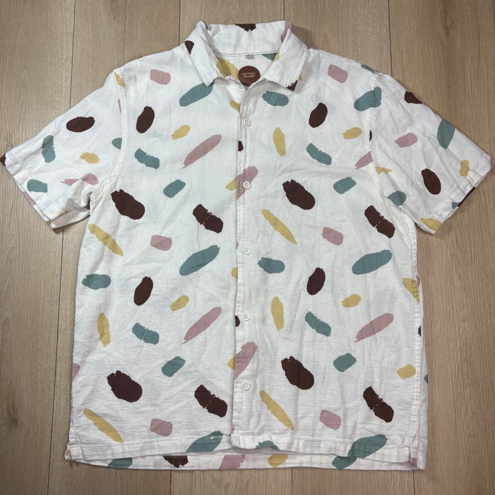 Common People Large Abstract Brushstroke Cotton Short Sleeve Button Down Shirt